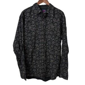 Roper Men's Cotton Pearl Snap‎ Shirt Black Paisley Size XL Western Yellowstone